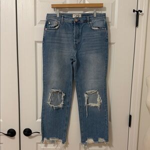 We The Free Distressed Cropped Jeans in Blue